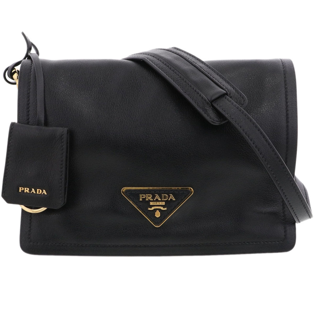 PRADA Etiquette Bag Shoulder Leather Black